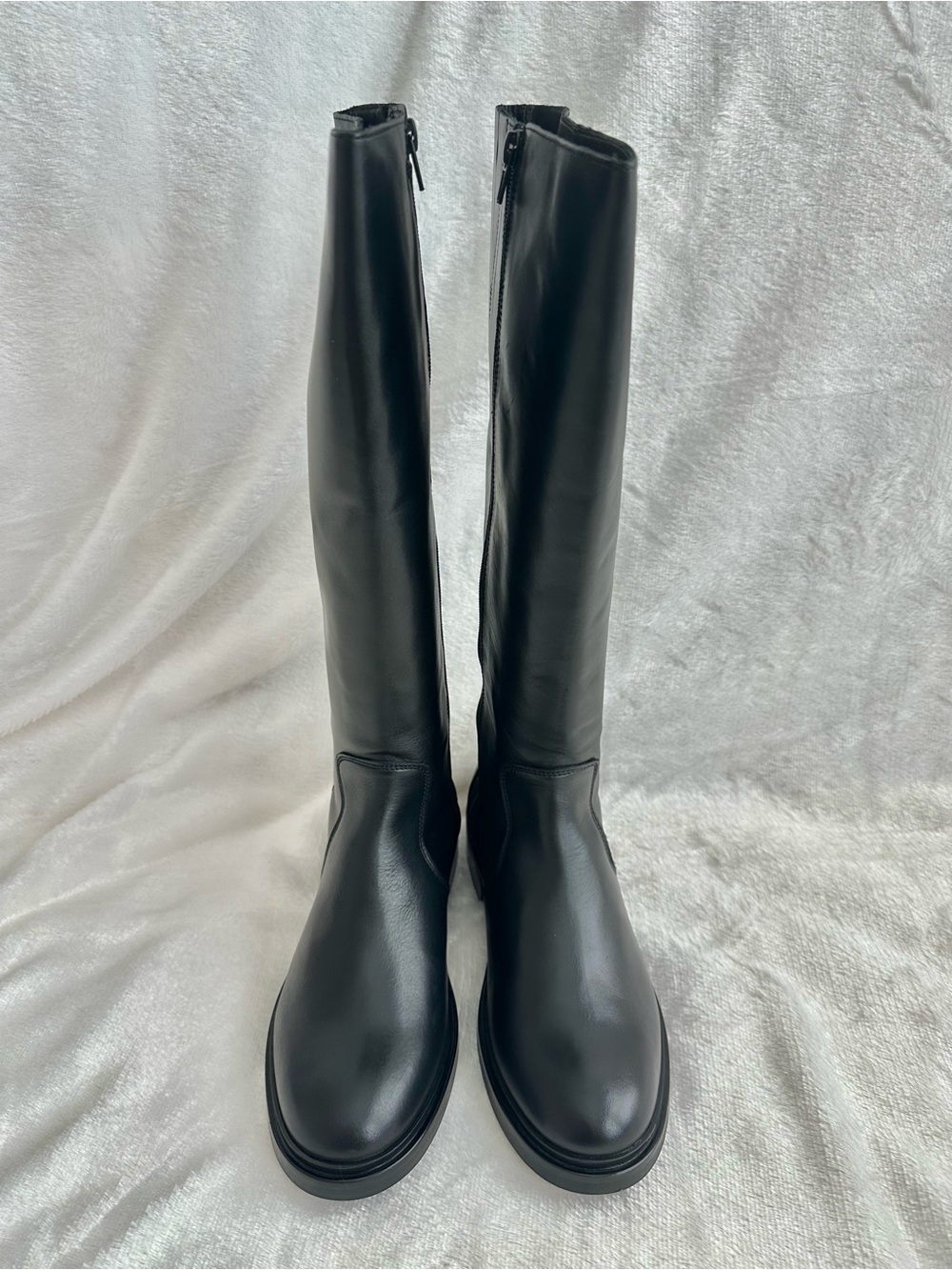 Anthropologie Tall Black Genuine Leather Ridding Boots Full Zip EU 39 Wide Calf - Picture 3 of 16